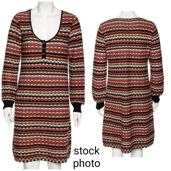 MISSONI Lightweight Scallop Stripe Stretch Wool Knit Long Sleeve Mini Dr… - Picture 15 of 16